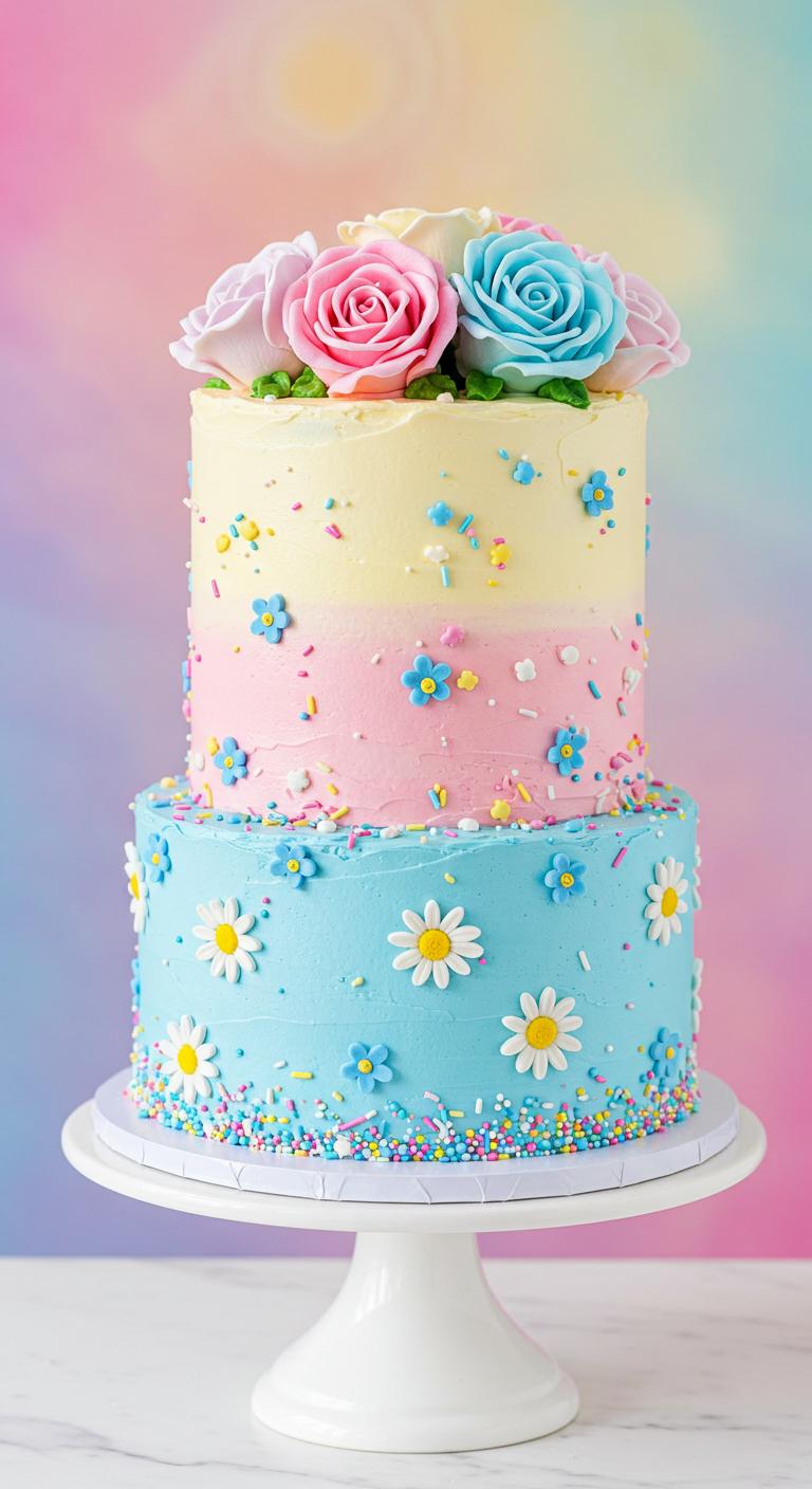 Floral Pastel Garden Birthday Cake Floral Pastel Garden Birthday Cake