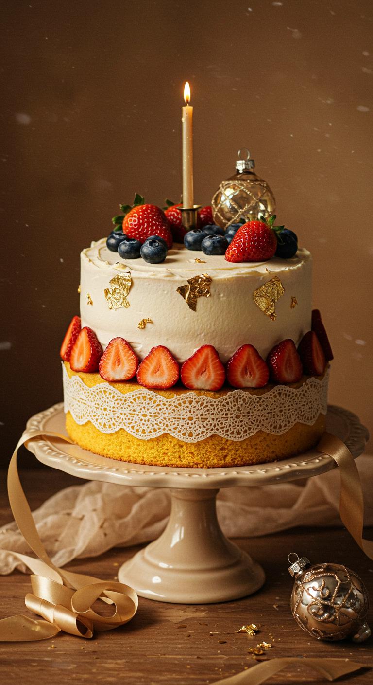 Golden Strawberry Elegance Birthday Cake Golden Strawberry Elegance Birthday Cake