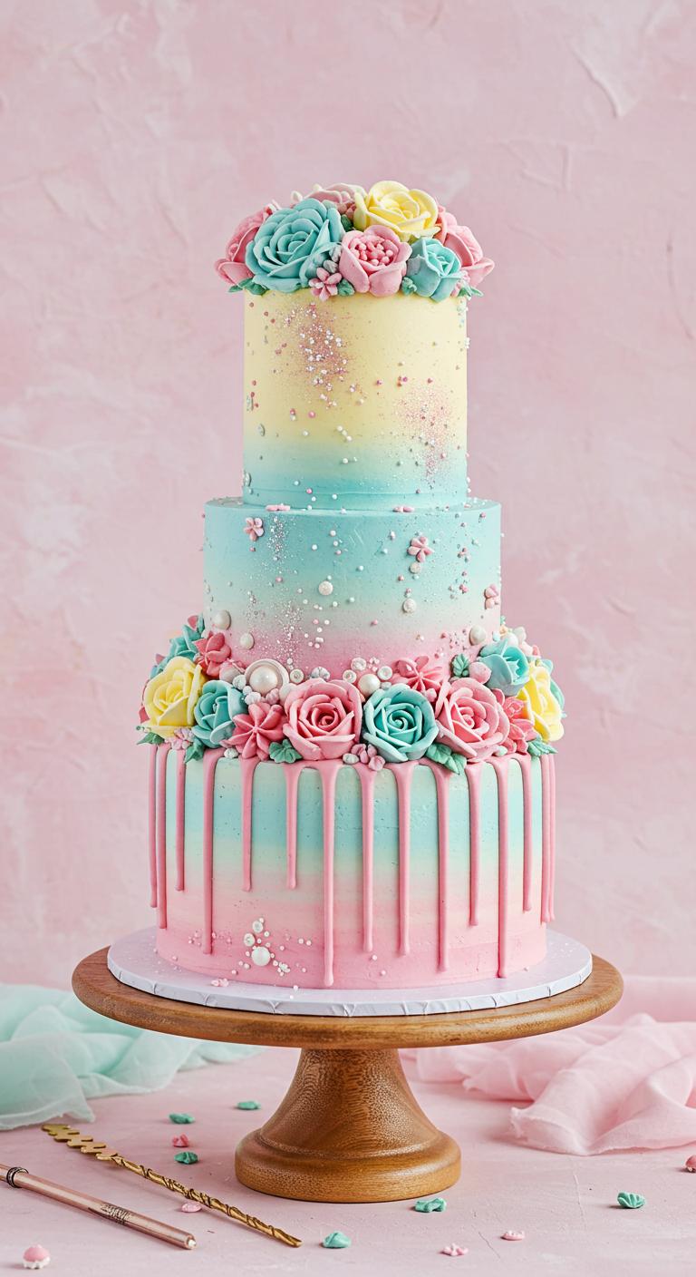 Pastel Ombre Drip Floral Birthday Cake Pastel Ombre Drip Floral Birthday Cake