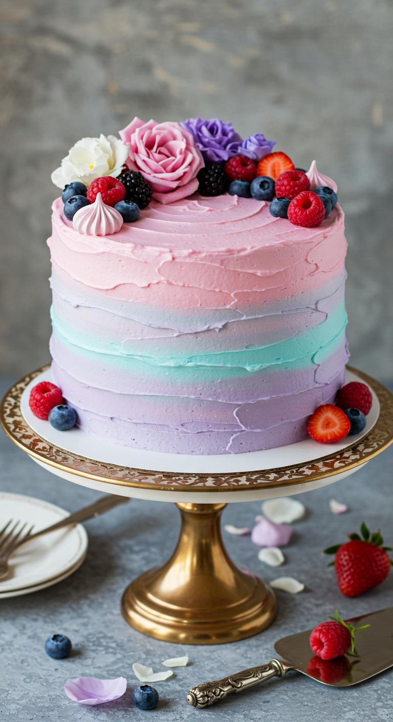 Ombre Berry Floral Birthday Cake Ombre Berry Floral Birthday Cake