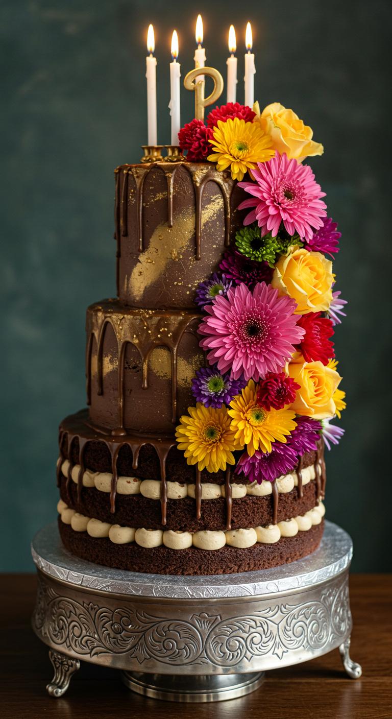 Elegant Floral Drip Birthday Cake Elegant Floral Drip Birthday Cake