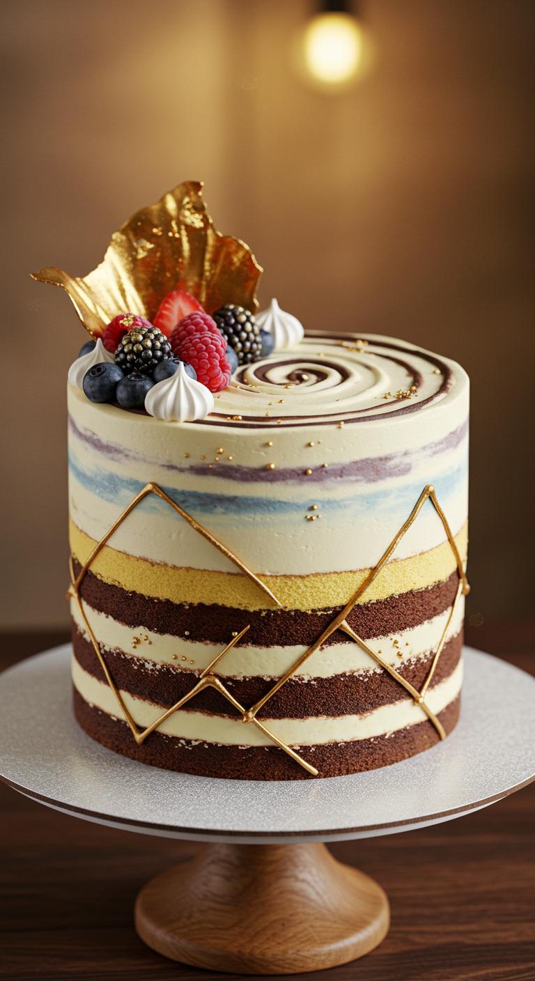 Modern Art Striped Birthday Cake Modern Art Striped Birthday Cake