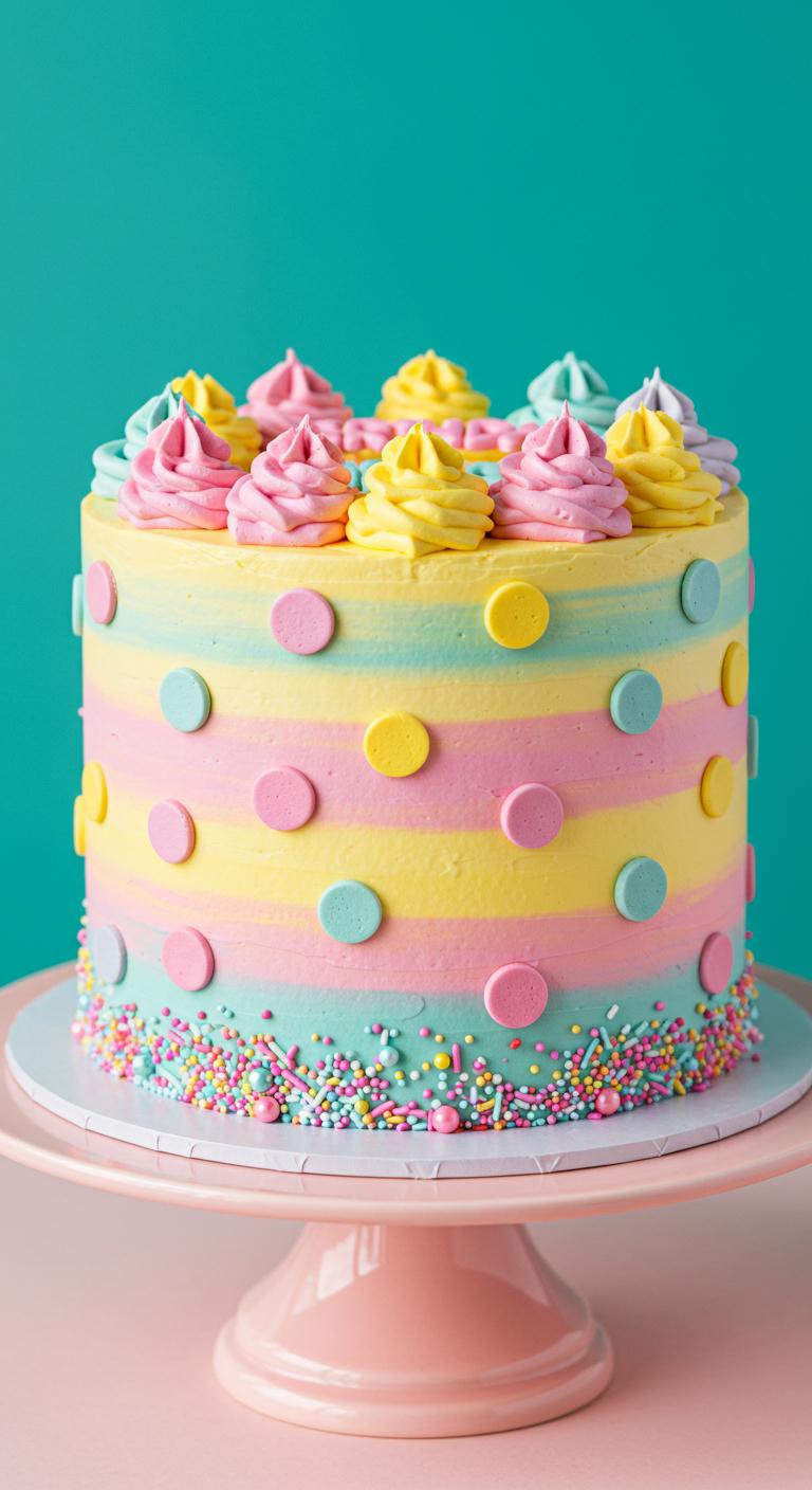 Cheerful Polka Dot Stripe Birthday Cake Cheerful Polka Dot Stripe Birthday Cake