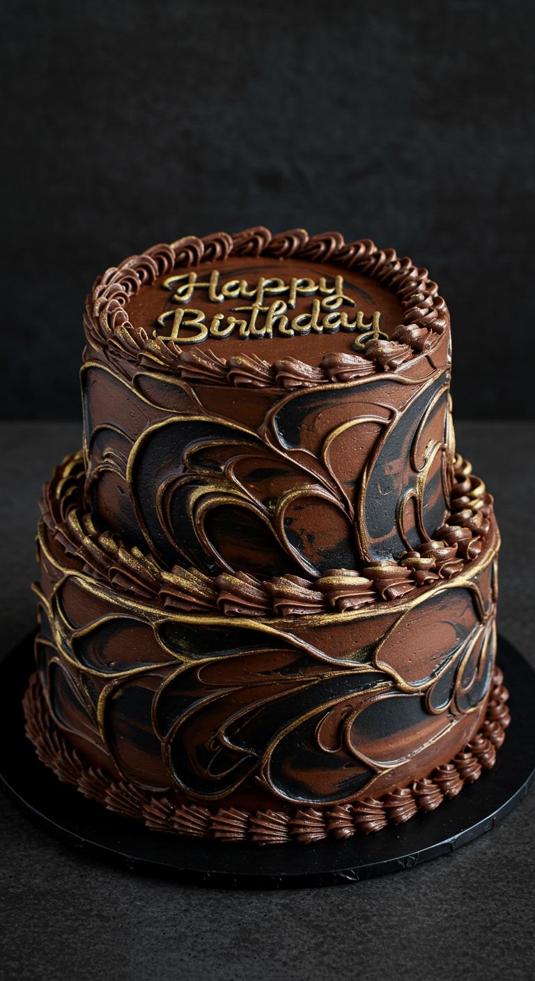 Elegant Chocolate Swirl Birthday Cake Elegant Chocolate Swirl Birthday Cake
