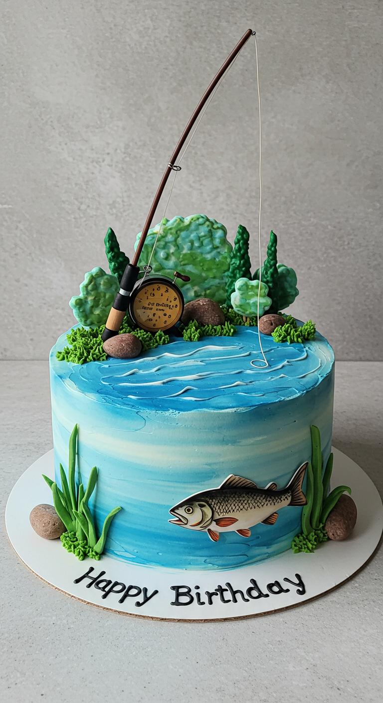 Lakeside Fishing Birthday Cake Lakeside Fishing Birthday Cake