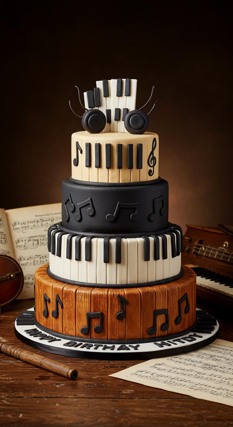 Musical Keyboard & Notes Cake Musical Keyboard & Notes Cake
