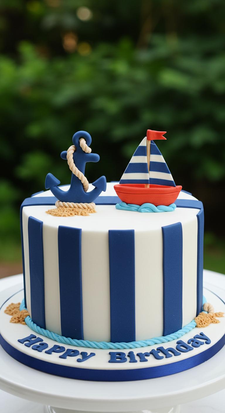 Nautical Blue Stripe Anchor Cake Nautical Blue Stripe Anchor Cake