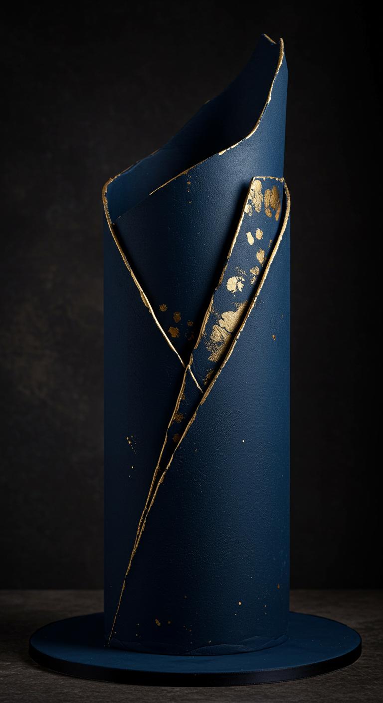 Modern Art Gold and Blue Cake Modern Art Gold and Blue Cake