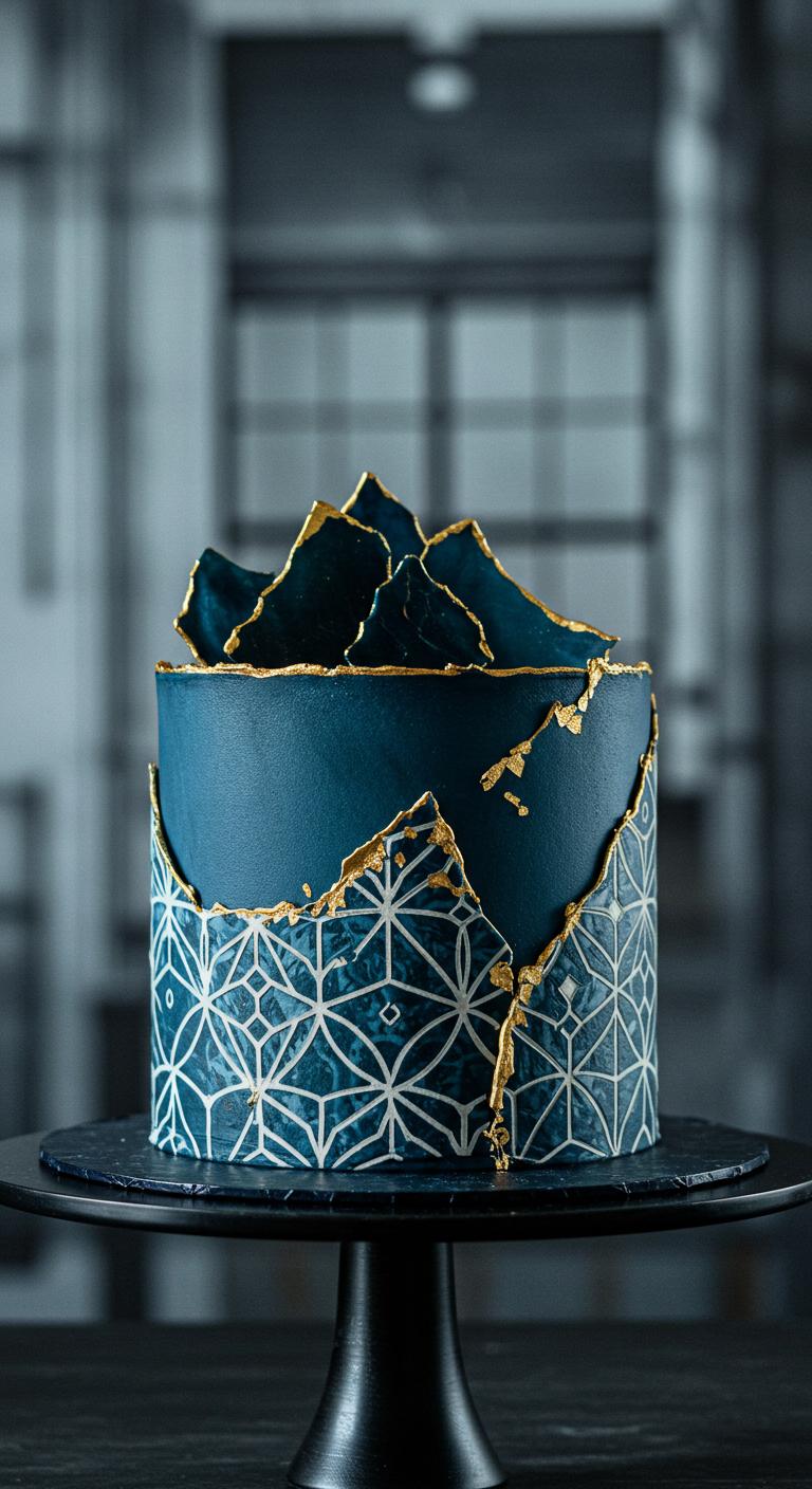 Abstract Gold & Blue Cake Abstract Gold & Blue Cake