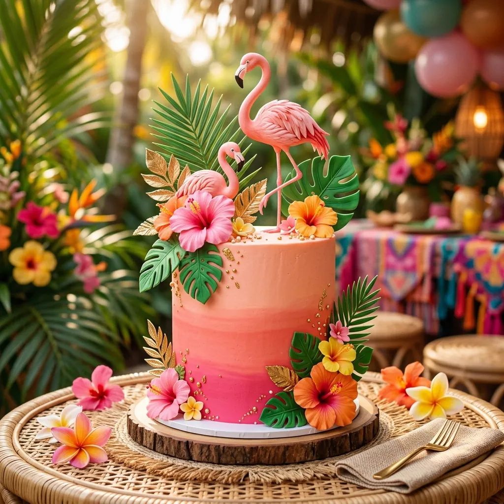 Flamingo Tropical Birthday Cake Flamingo Tropical Birthday Cake For Girls