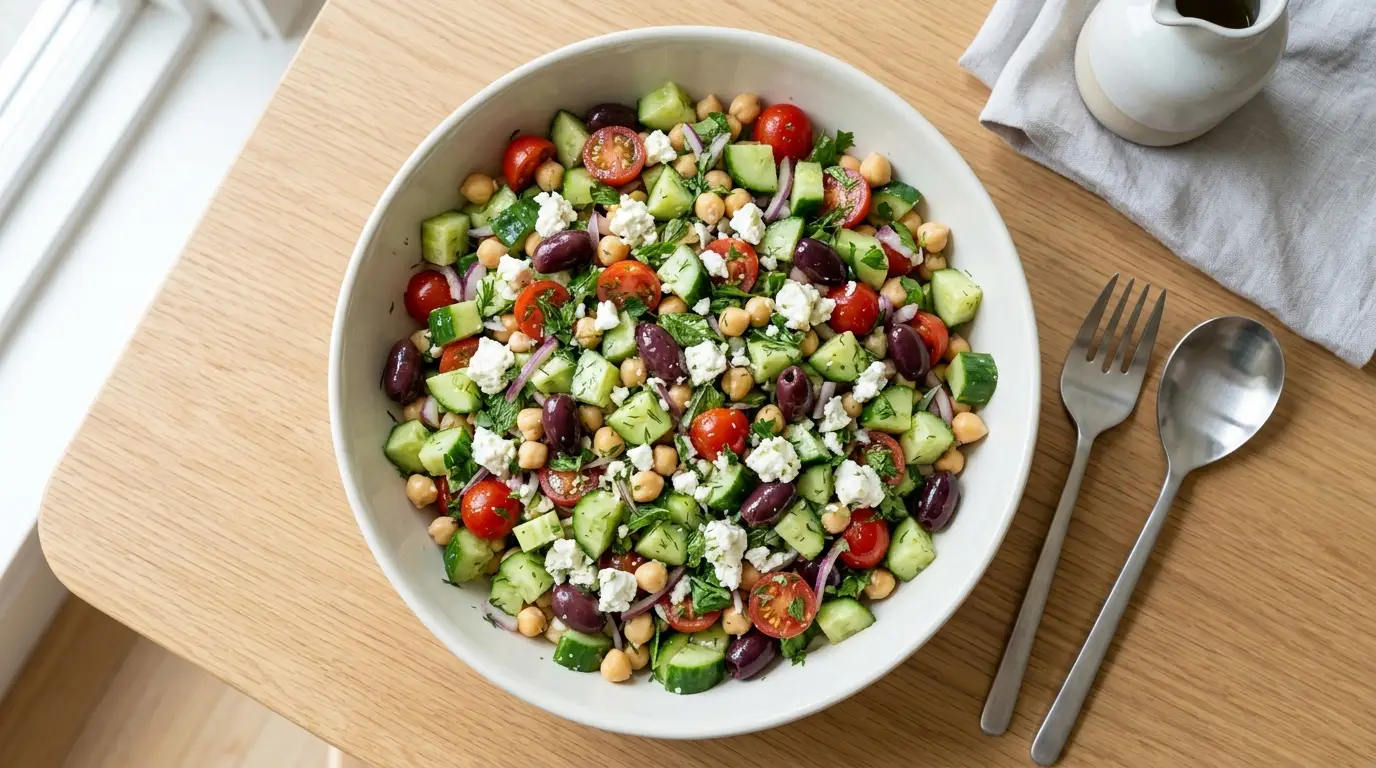 Cucumber Chickpea Feta Salad Recipe