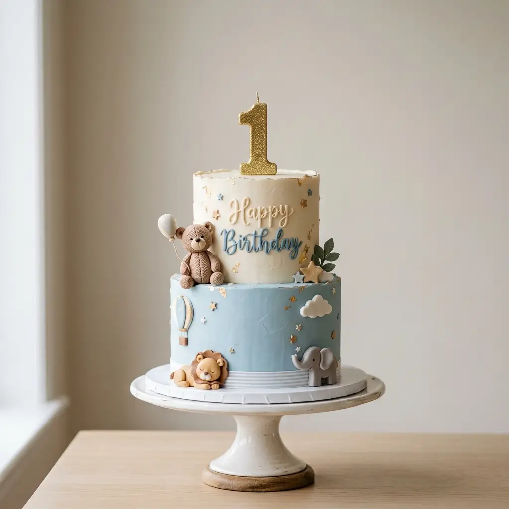 Baby Animals Two-Tier Cake - Birthday Cake Ideas For 1 Year Old Boys