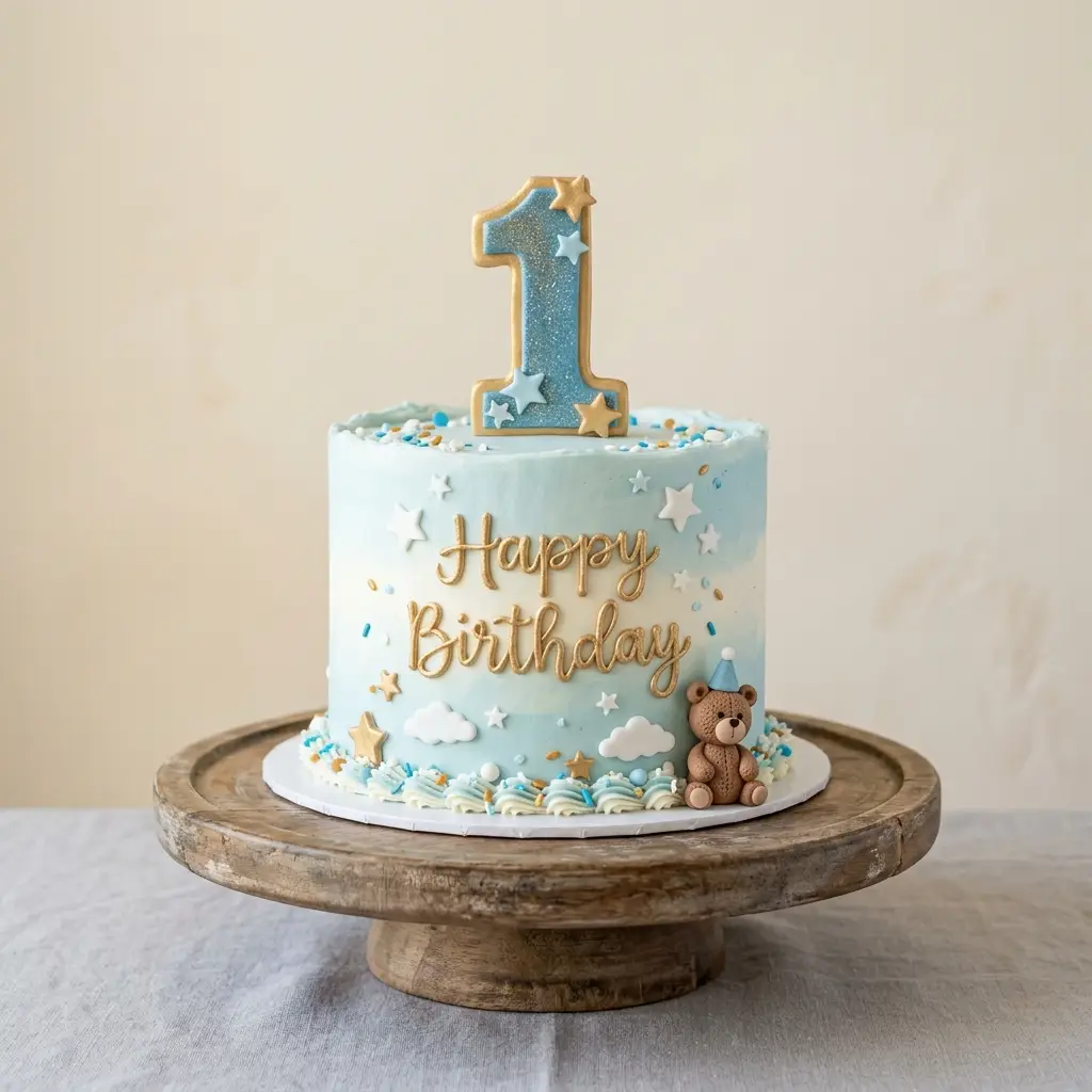 Baby Blue Teddy Bear Cake - Birthday Cake Ideas For 1 Year Old Boys