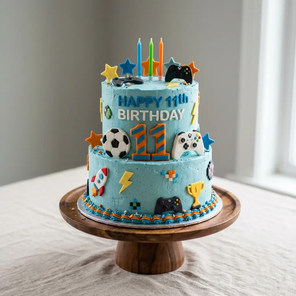 Bright Blue Icon Cake - Birthday Cake Ideas For 11-Year-Old Boys