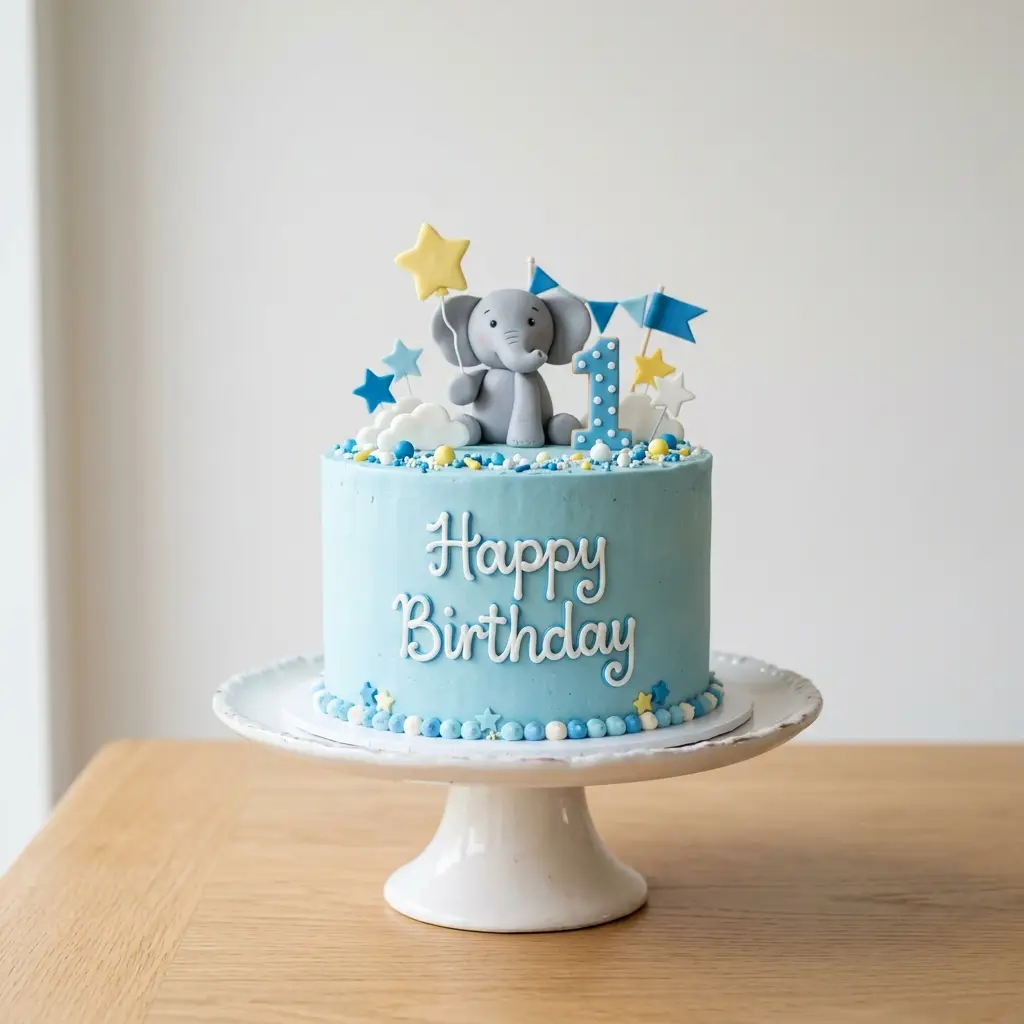 Elephant and Stars Cake - Birthday Cake Ideas For 1 Year Old Boys