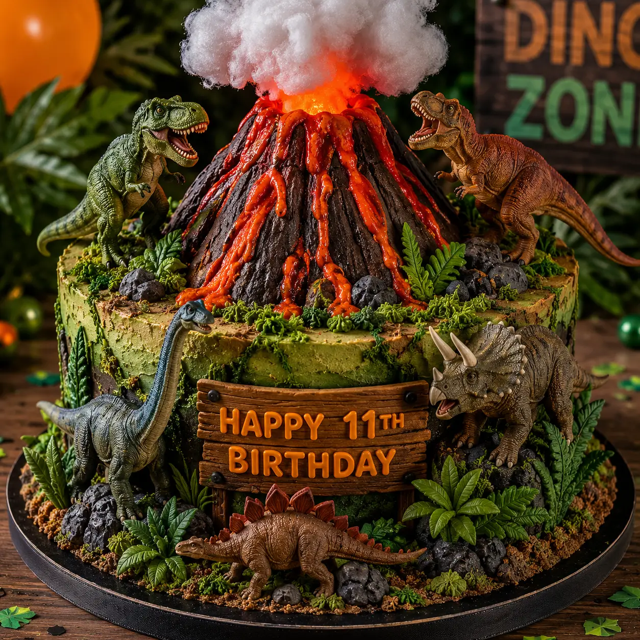 Erupting Volcano Dinosaur Cake - Birthday Cake Ideas For 11-Year-Old Boys