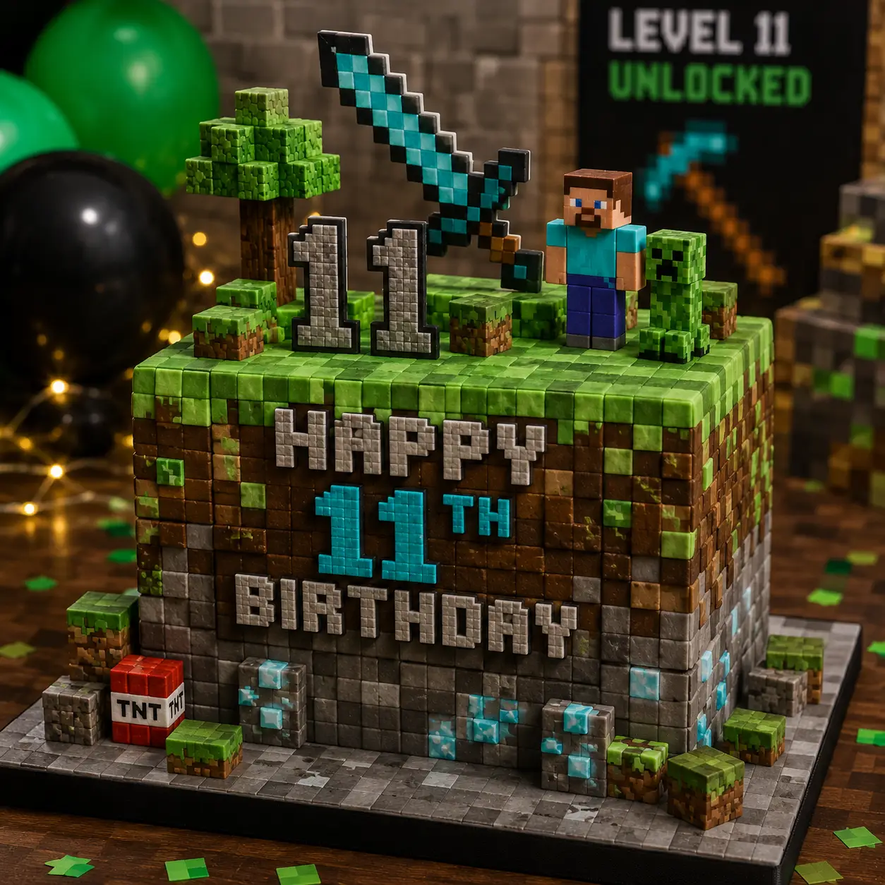Pixel Block World Cake - Birthday Cake Ideas For 11-Year-Old Boys