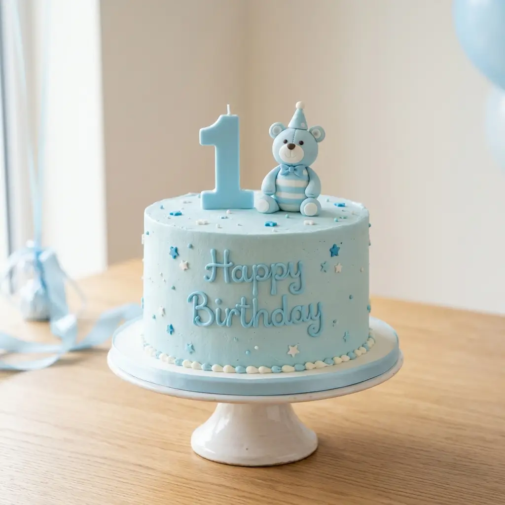 Powder Blue Party Bear Cake - Birthday Cake Ideas For 1 Year Old Boys