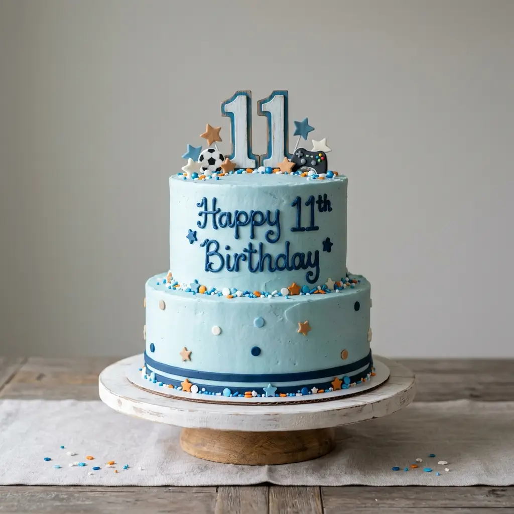 Simple Light Blue Tiered Cake - Birthday Cake Ideas For 11-Year-Old Boys