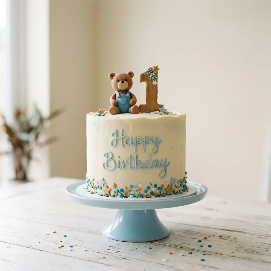 Simple Teddy Buttercream Cake - Birthday Cake Ideas For 1 Year Old Boys