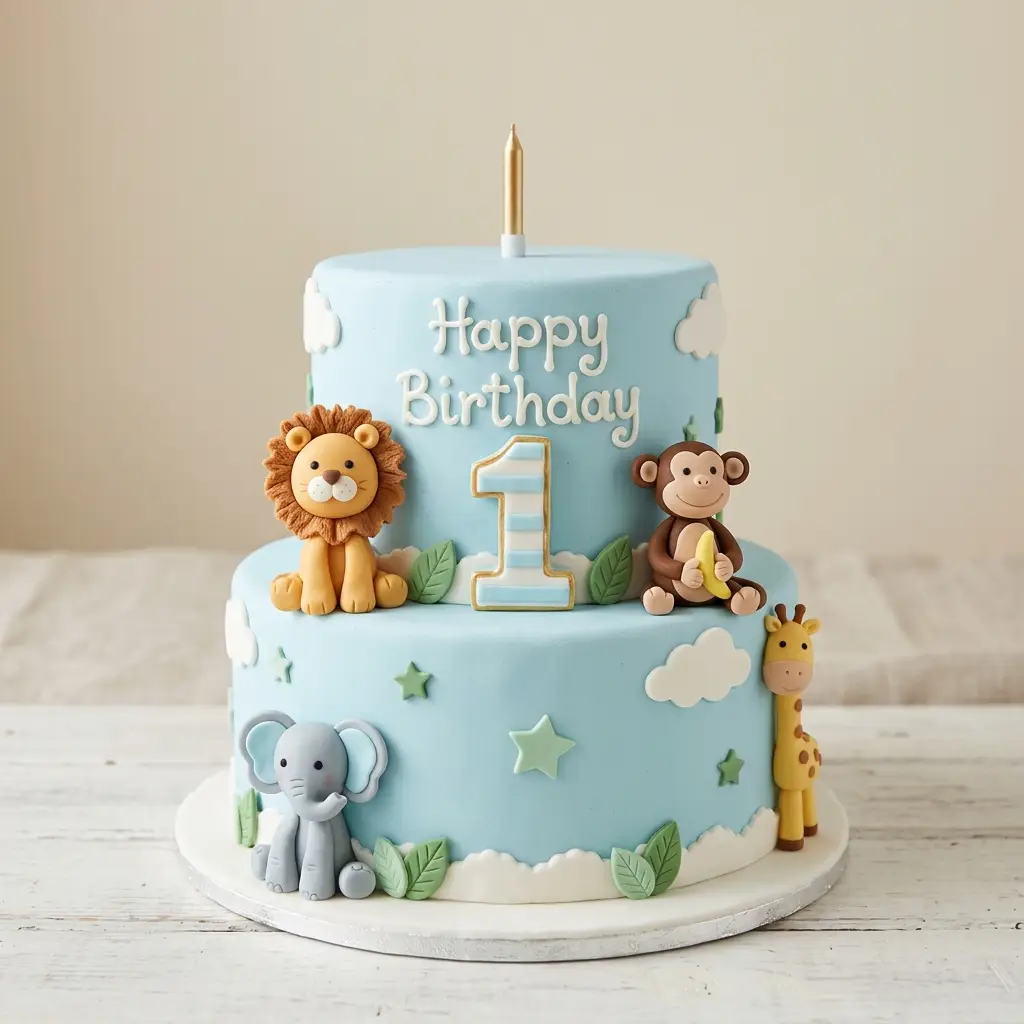 Sky Blue Safari Cake - Birthday Cake Ideas For 1 Year Old Boys