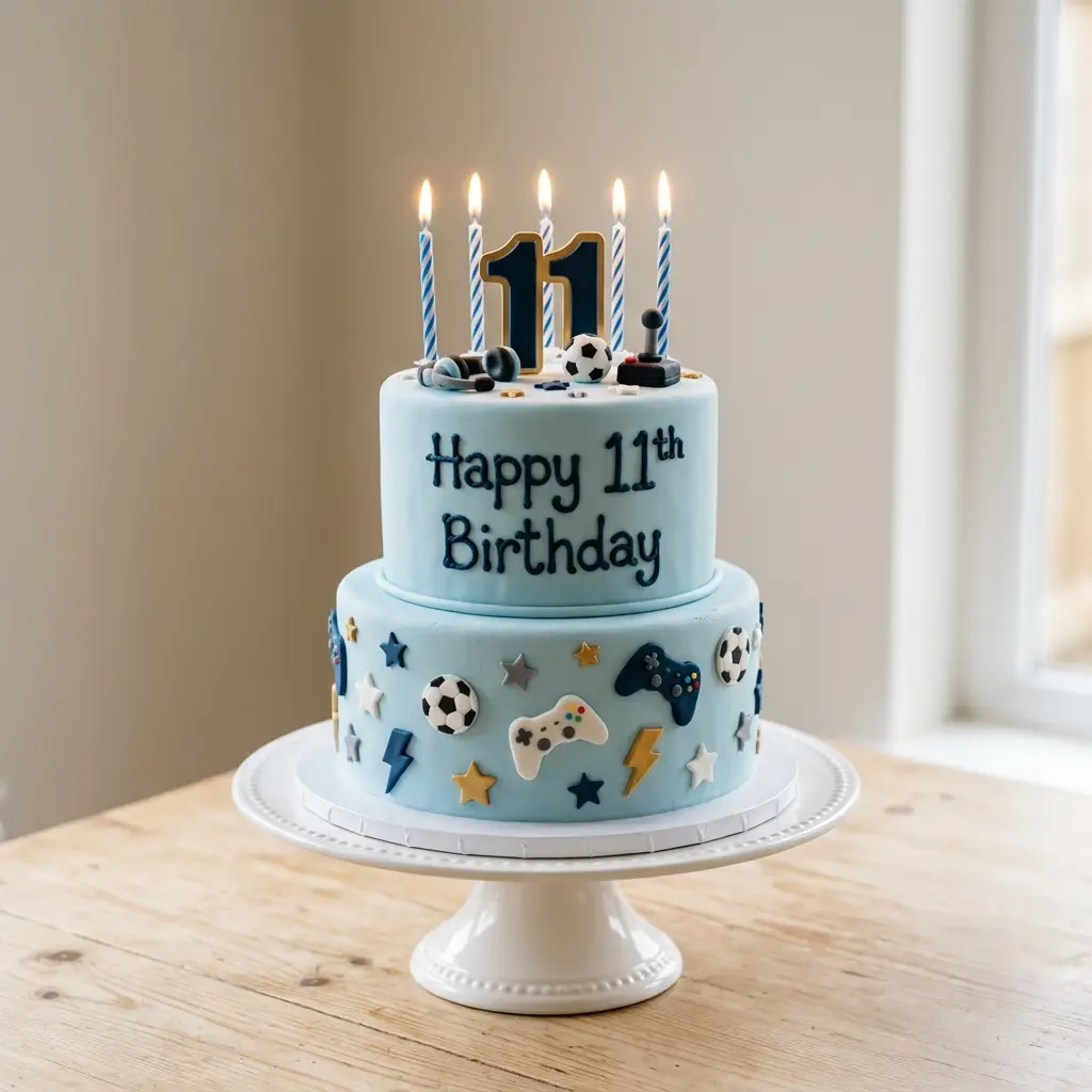 Soft Blue Fondant Cake - Birthday Cake Ideas For 11-Year-Old Boys