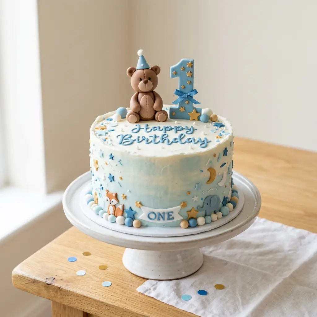 Starry Teddy and Friends Cake - Birthday Cake Ideas For 1 Year Old Boys