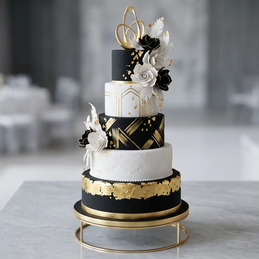 Black and Gold Art Deco Glamour - Wedding Cake Ideas