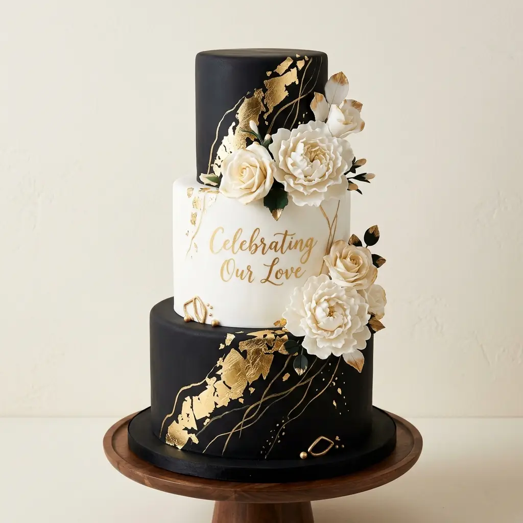 Black and Gold Leaf Cake - Wedding Anniversary Cake Ideas