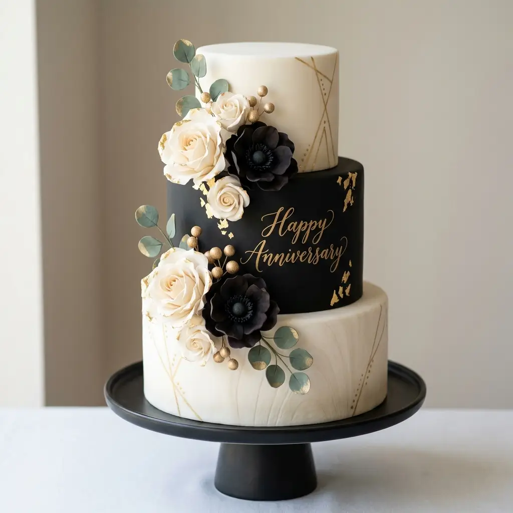 Black and White Anemone Cake - Wedding Anniversary Cake Ideas