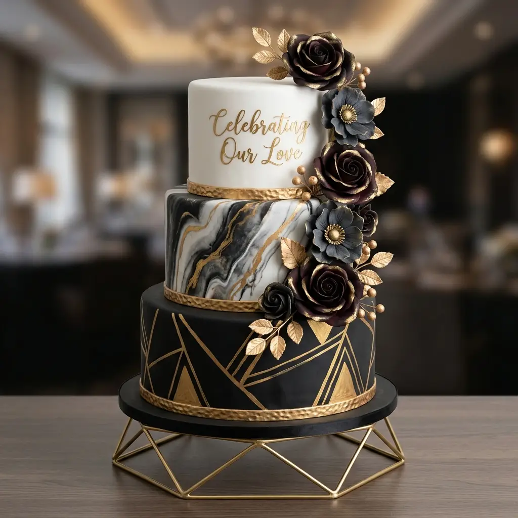 Black Marble and Gold Cake - Wedding Anniversary Cake Ideas