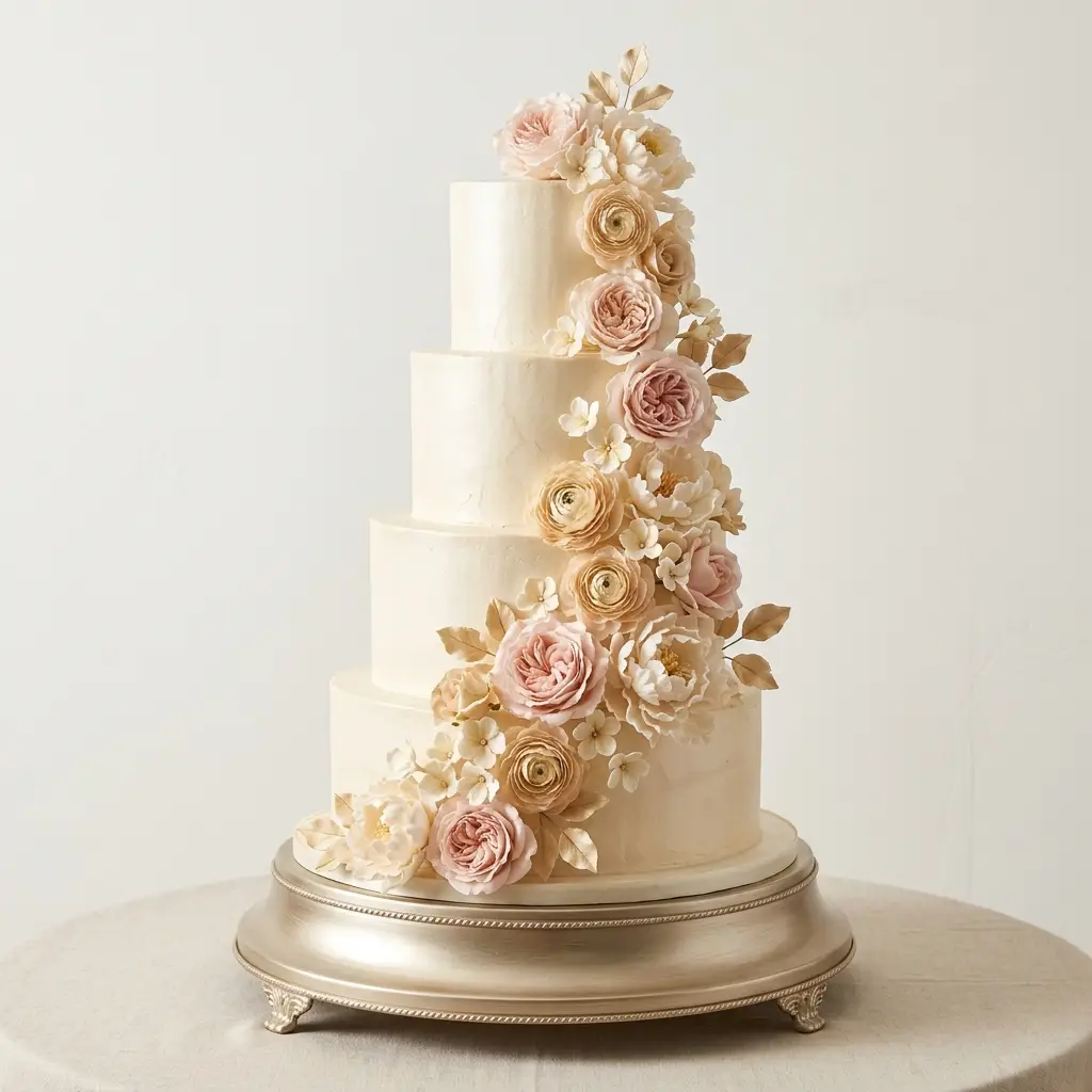 Blush and Gold Sugar Flower Tower - Wedding Cake Ideas