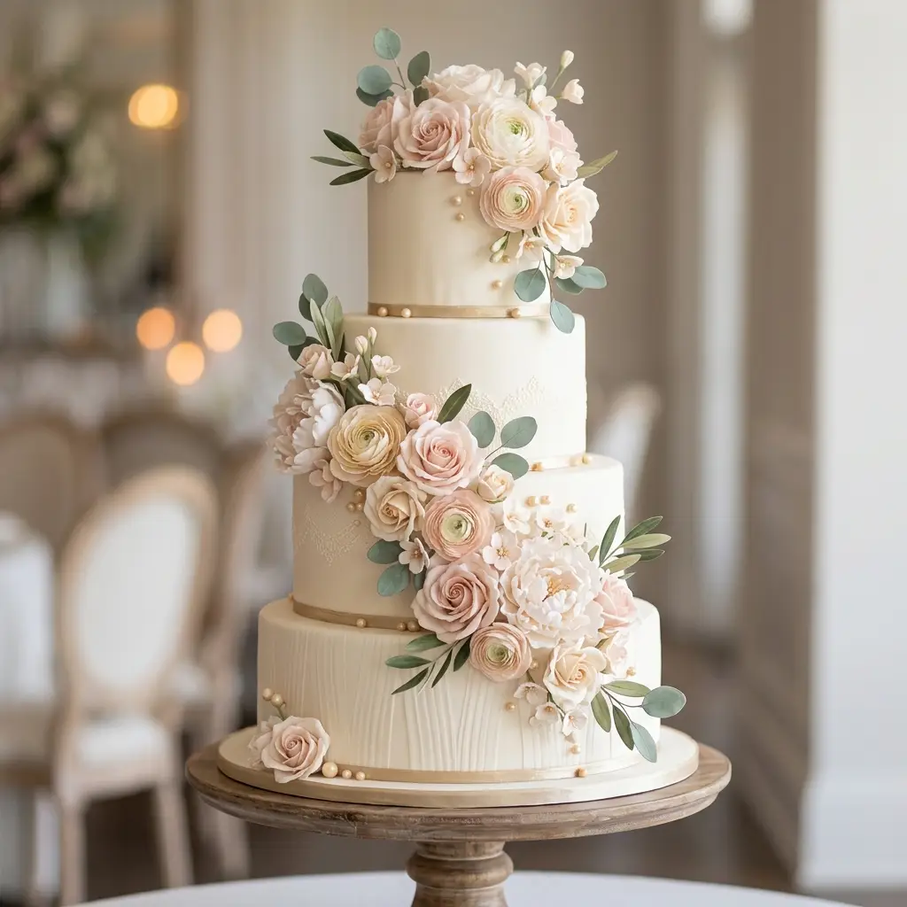Blush and Peach Rose Grandeur - Wedding Cake Ideas