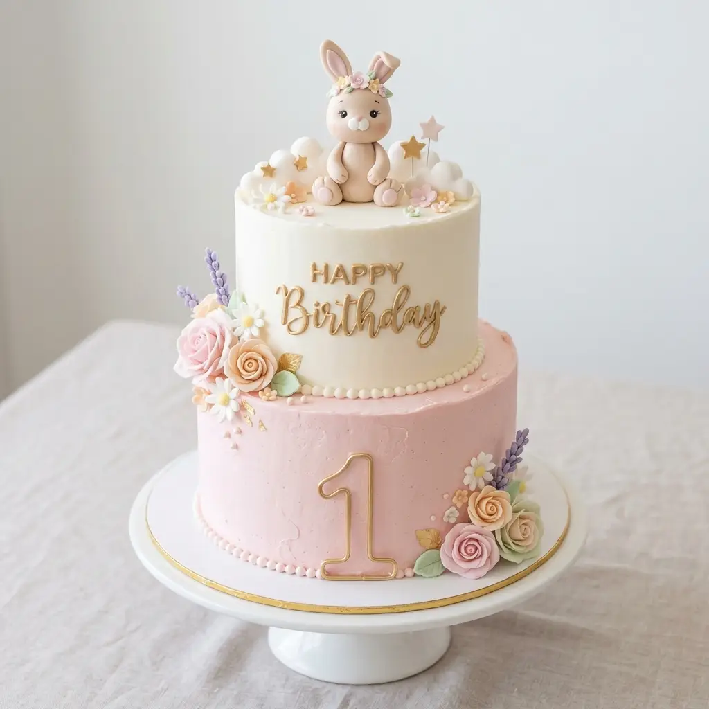 Blush Bunny Floral Cake - Birthday Cake Ideas For 1 Year Old Girls