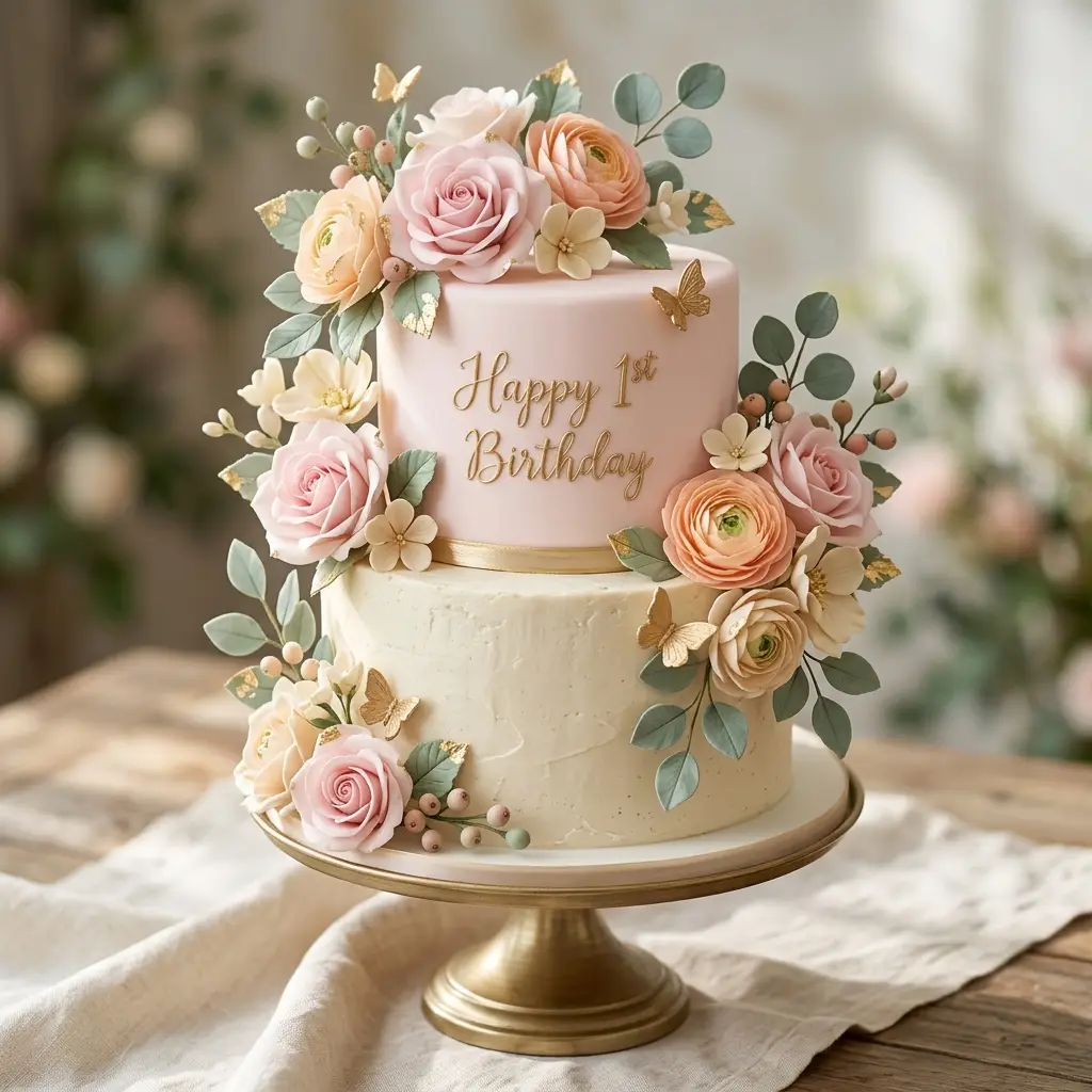 Blush Rose and Eucalyptus Cake - Birthday Cake Ideas For 1 Year Old Girls