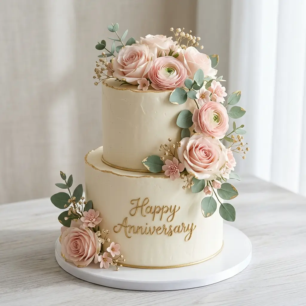 Blush Rose Buttercream Cake - Wedding Anniversary Cake Ideas