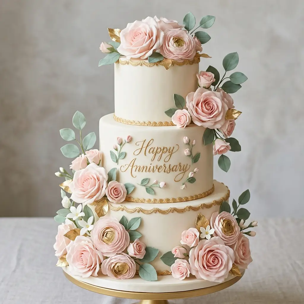 Blush Rose Gold Scallop Cake - Wedding Anniversary Cake Ideas