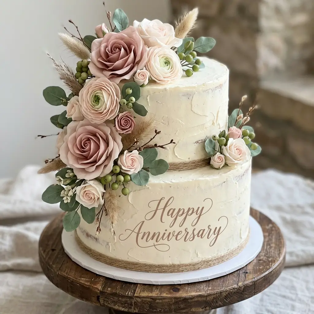 Boho Dusty Rose Twine Cake - Wedding Anniversary Cake Ideas