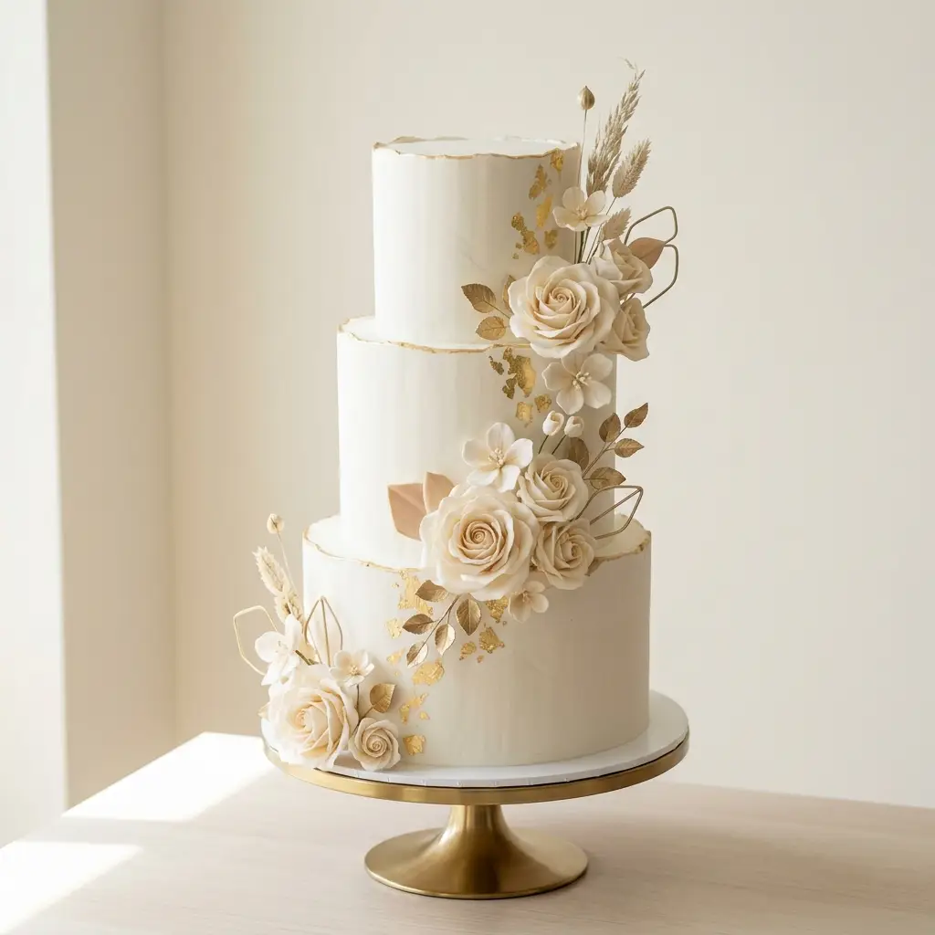 Boho Neutral Geometric Roses - Wedding Cake Ideas