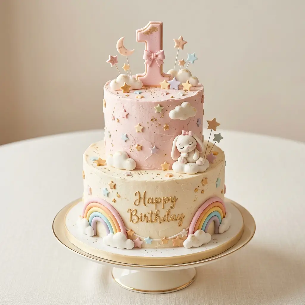Bunny Cloud and Rainbow Cake - Birthday Cake Ideas For 1 Year Old Girls