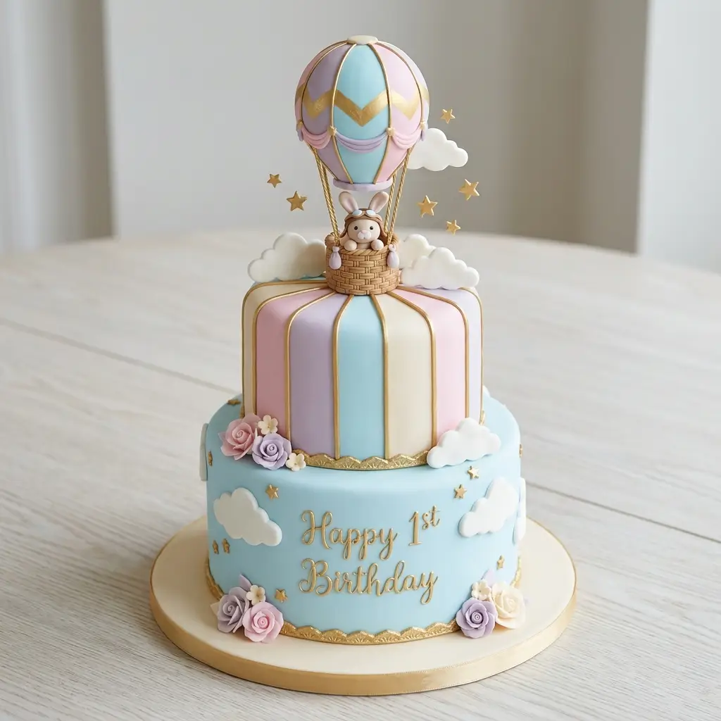 Bunny Hot Air Balloon Cake - Birthday Cake Ideas For 1 Year Old Girls