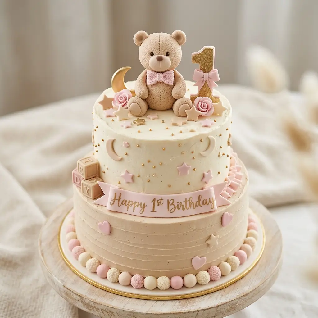Celestial Teddy Bear Cake - Birthday Cake Ideas For 1 Year Old Girls