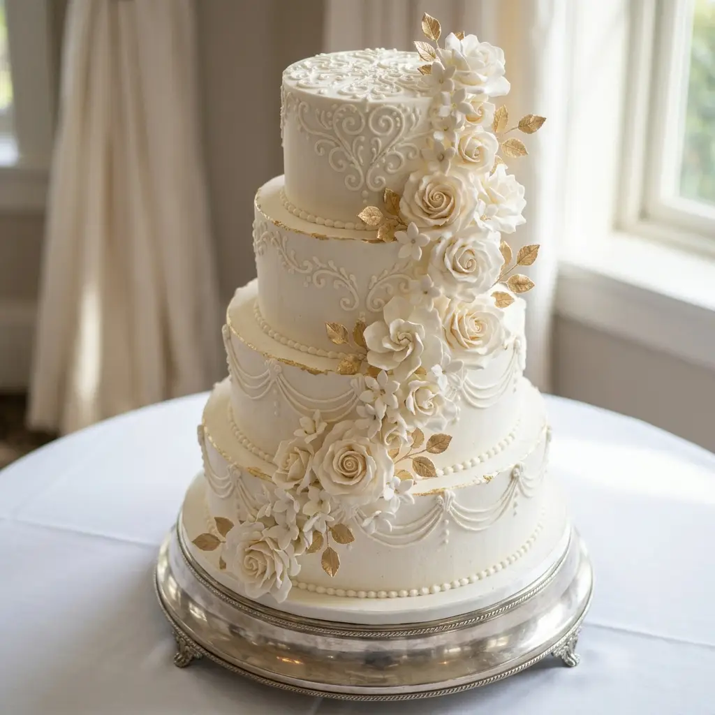 Classic Ivory Buttercream Roses - Wedding Cake Ideas