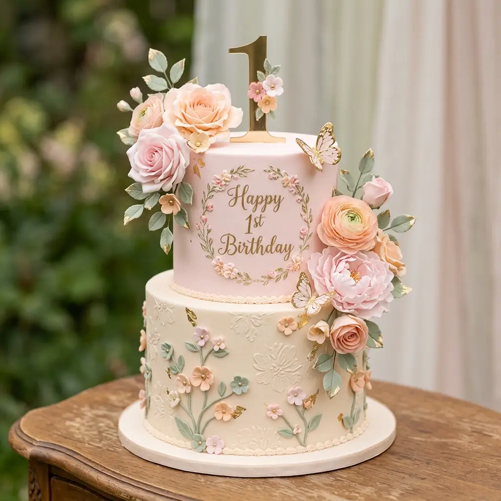 Cottage Garden Floral Cake - Birthday Cake Ideas For 1 Year Old Girls