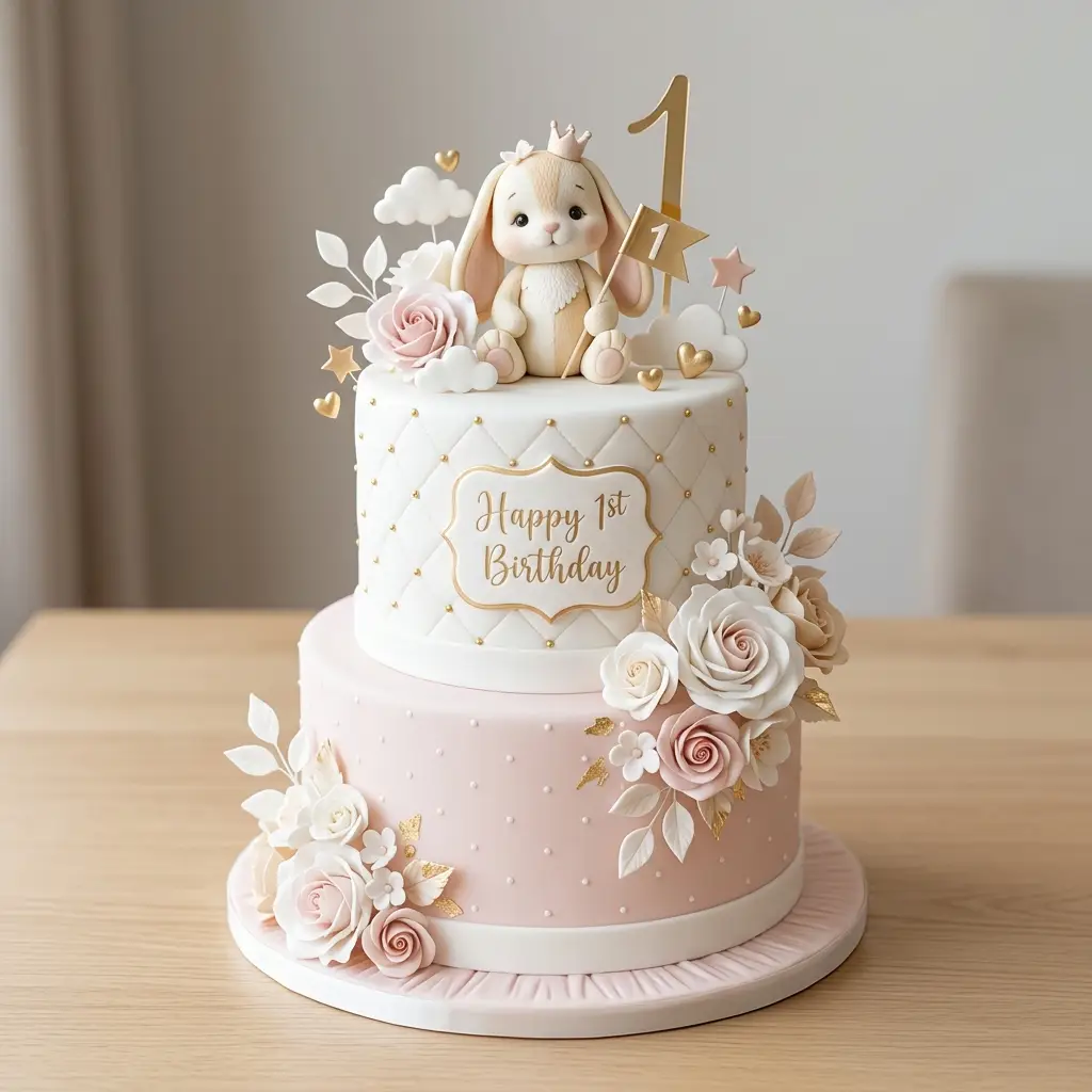 Crowned Bunny Quilted Cake - Birthday Cake Ideas For 1 Year Old Girls
