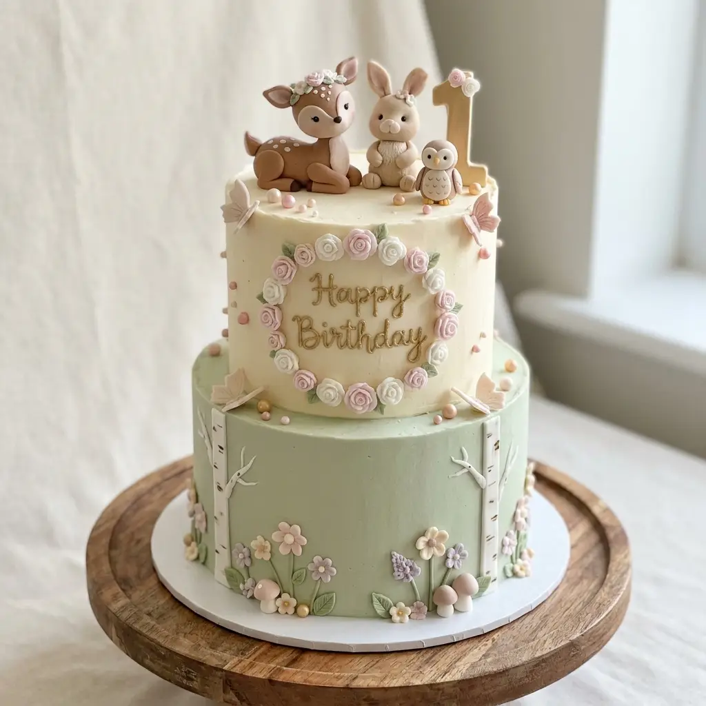 Deer, Bunny and Owl Trio Cake - Birthday Cake Ideas For 1 Year Old Girls