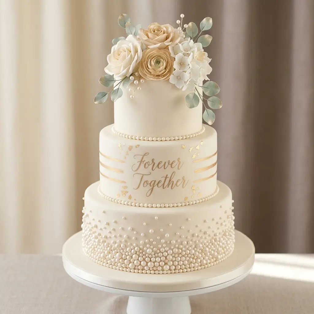 Elegant Pearl and Eucalyptus Cake - Wedding Anniversary Cake Ideas