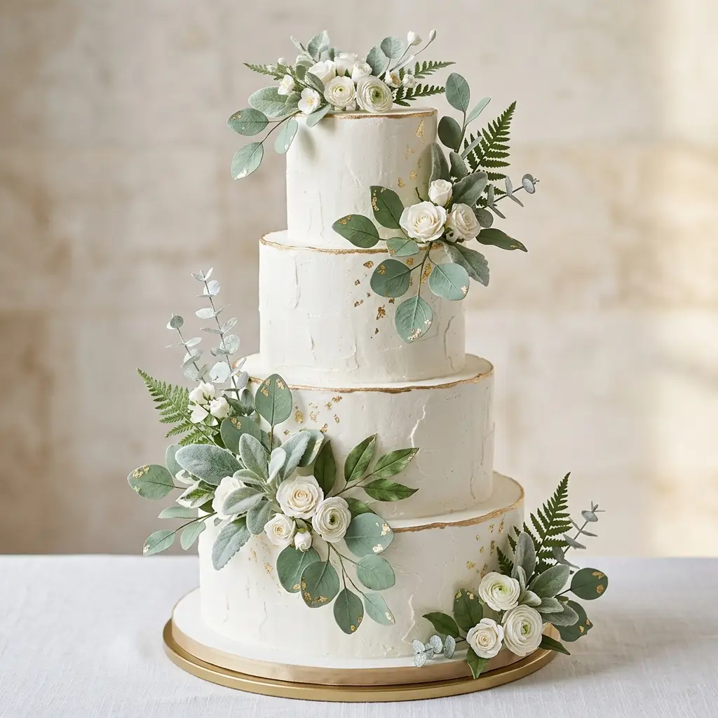 Eucalyptus and White Rose Texture - Wedding Cake Ideas