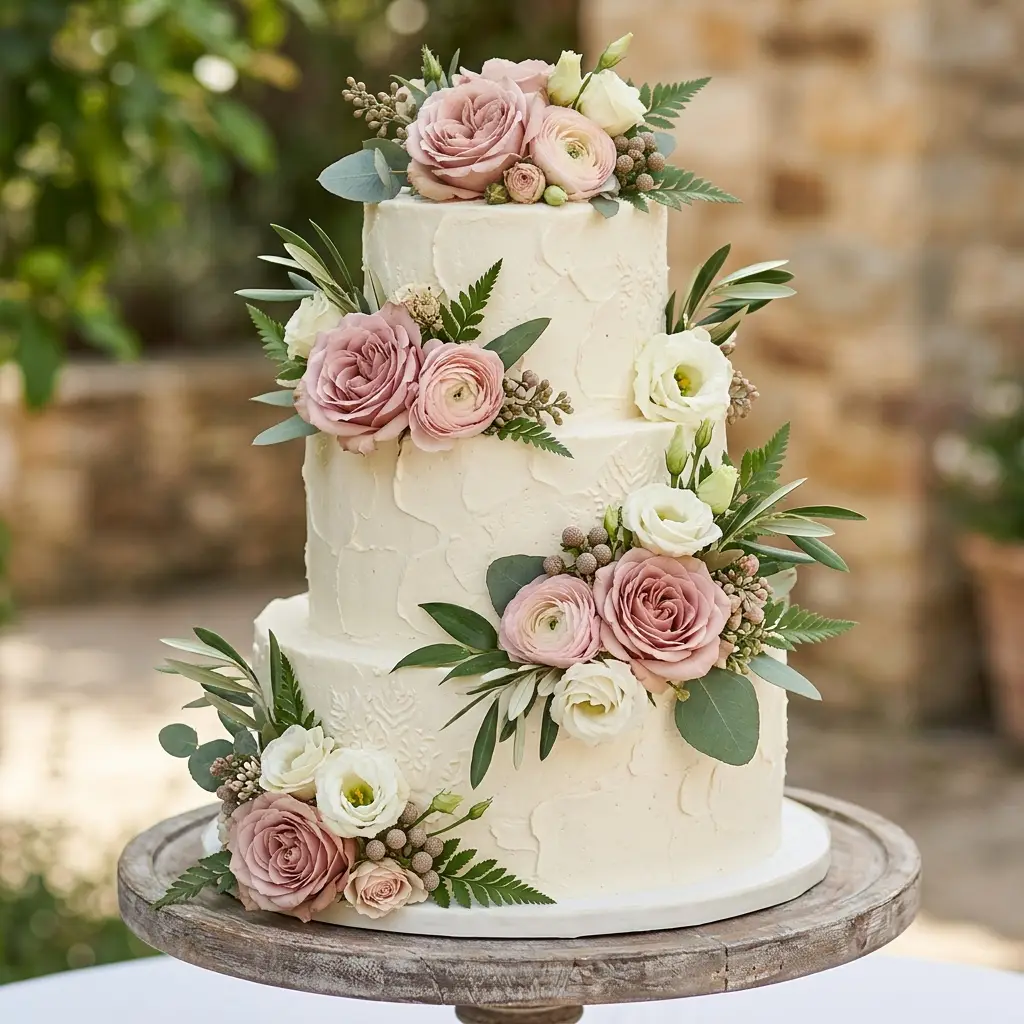 Garden Mauve Rose Buttercream - Wedding Cake Ideas