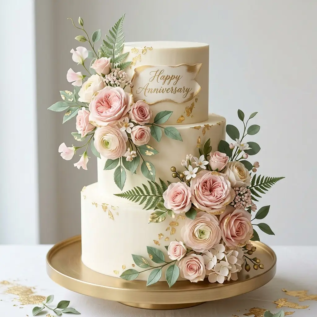 Garden Rose and Fern Cake - Wedding Anniversary Cake Ideas